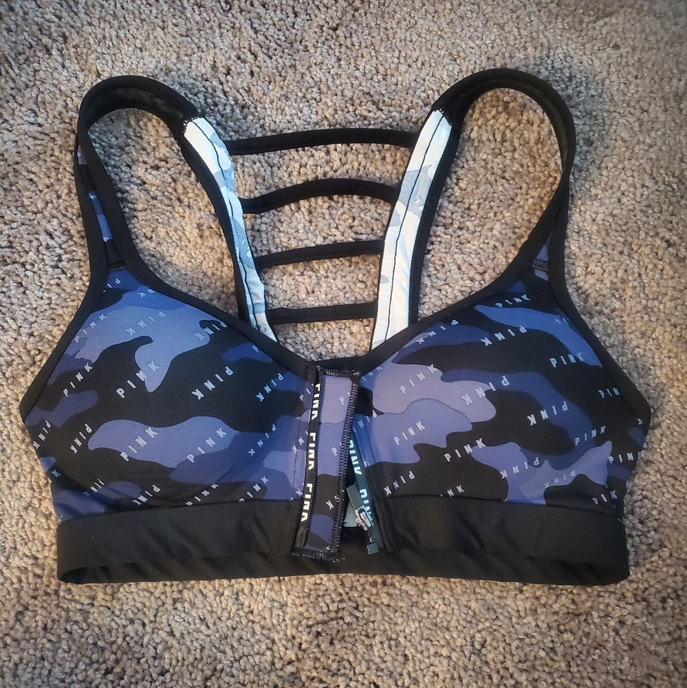 Victoria's Secret PINK Blue and Black Camo Sports Bra